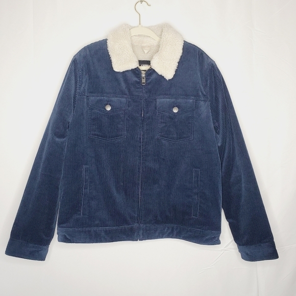 Sherpa Lined Corduroy Trucker Jacket Size L Express Cozy Zip Up Chunky Warm Coat - Picture 1 of 14